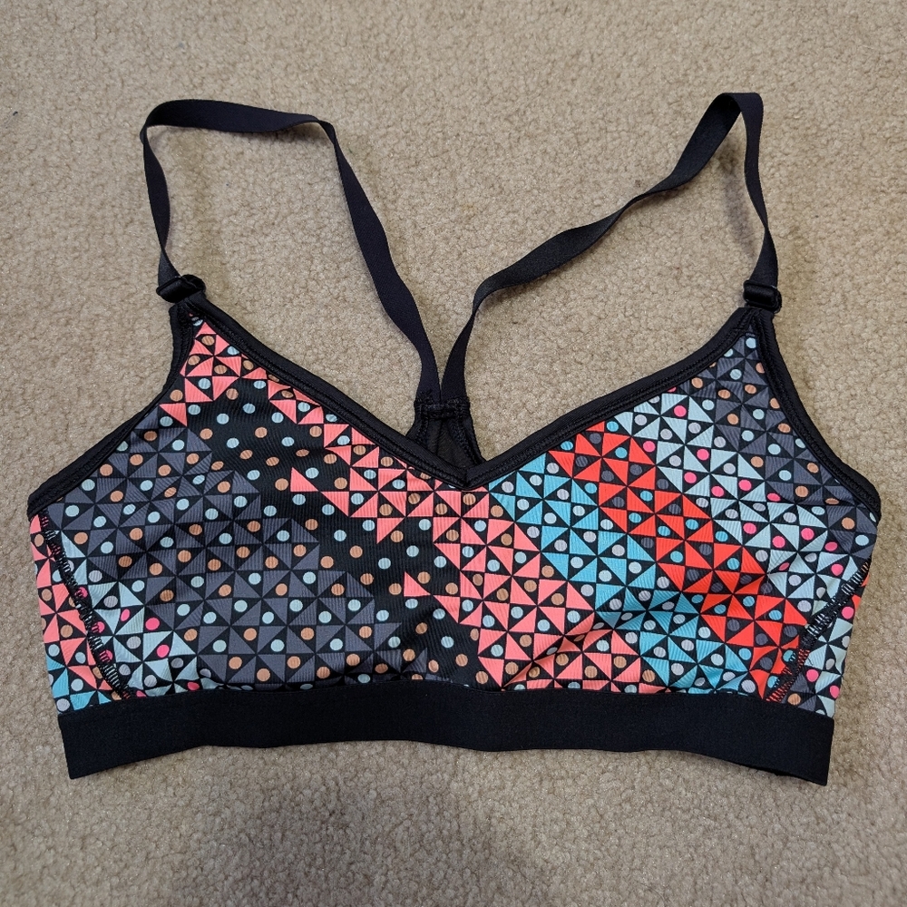 Victoria's Secret Black and Pink Geometric Sports Bra